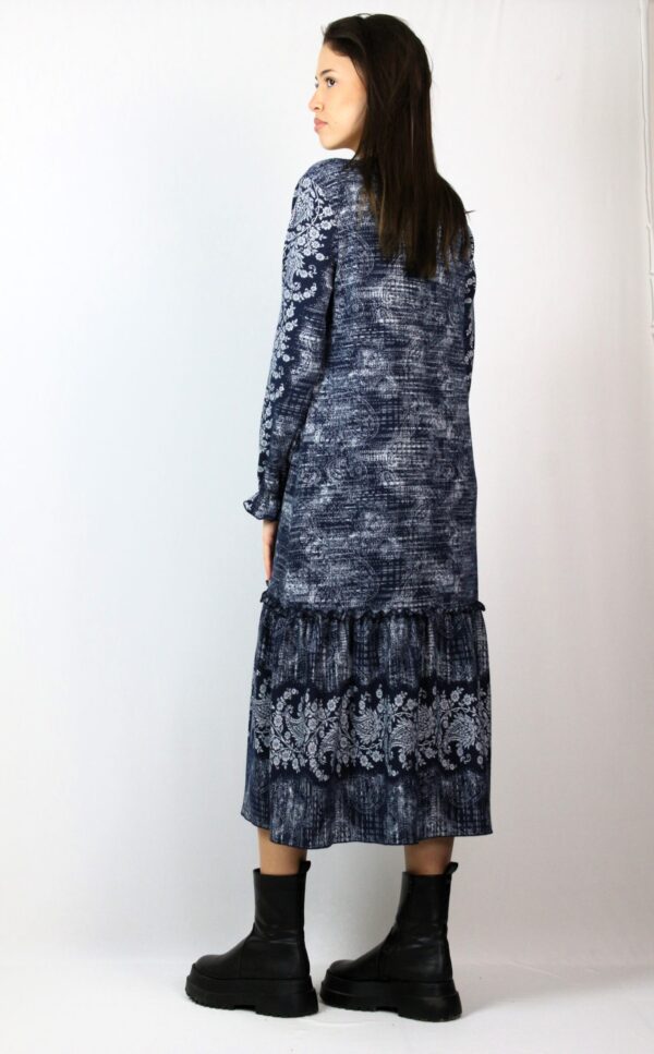 Свободно падаща рокля в тъмносиньо и бежово - Image 6