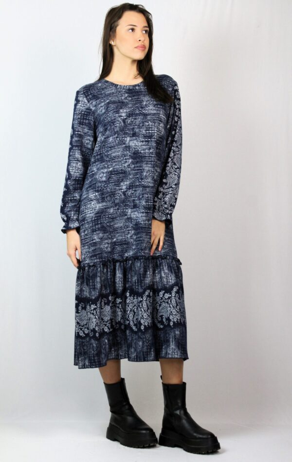 Свободно падаща рокля в тъмносиньо и бежово - Image 3