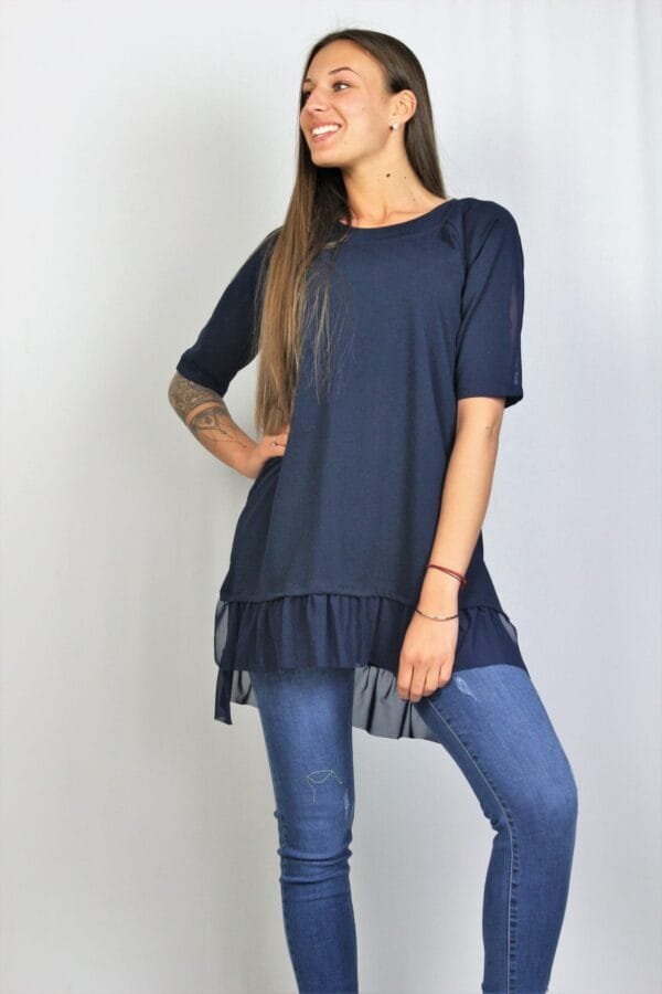 Туника с тюл тъмносиня - Image 1