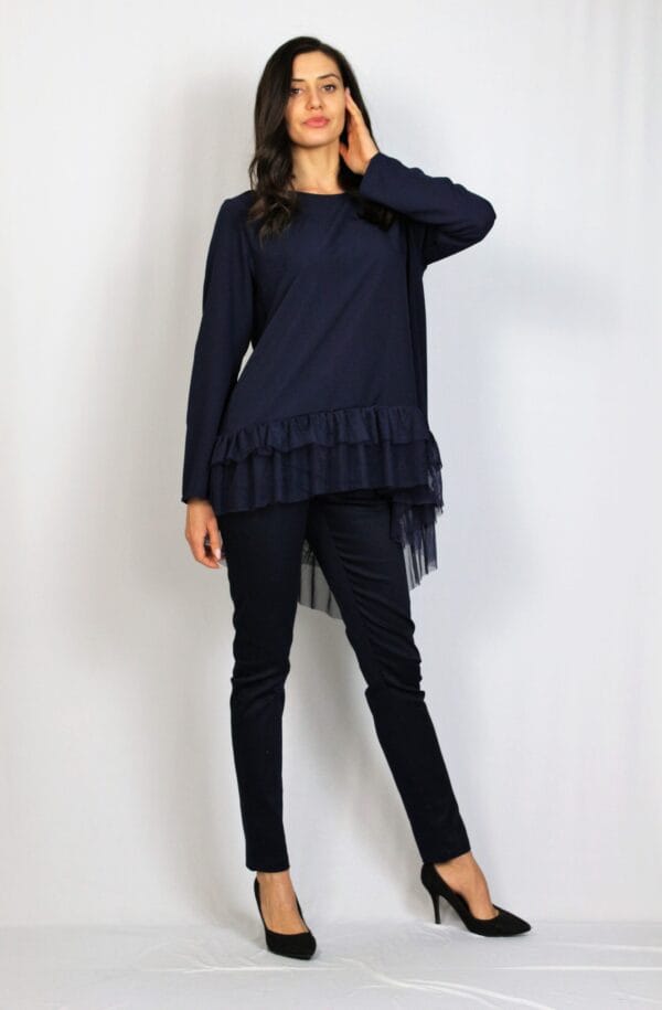 Туника с къдри от тюл тъмносиня - Image 3