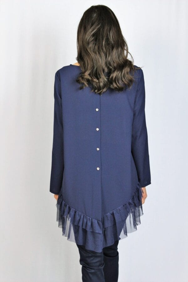 Туника с къдри от тюл тъмносиня - Image 4