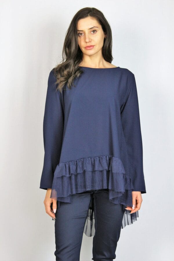 Туника с къдри от тюл тъмносиня - Image 5
