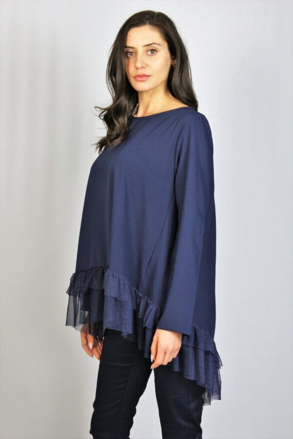 Туника с къдри от тюл тъмносиня - Image 8