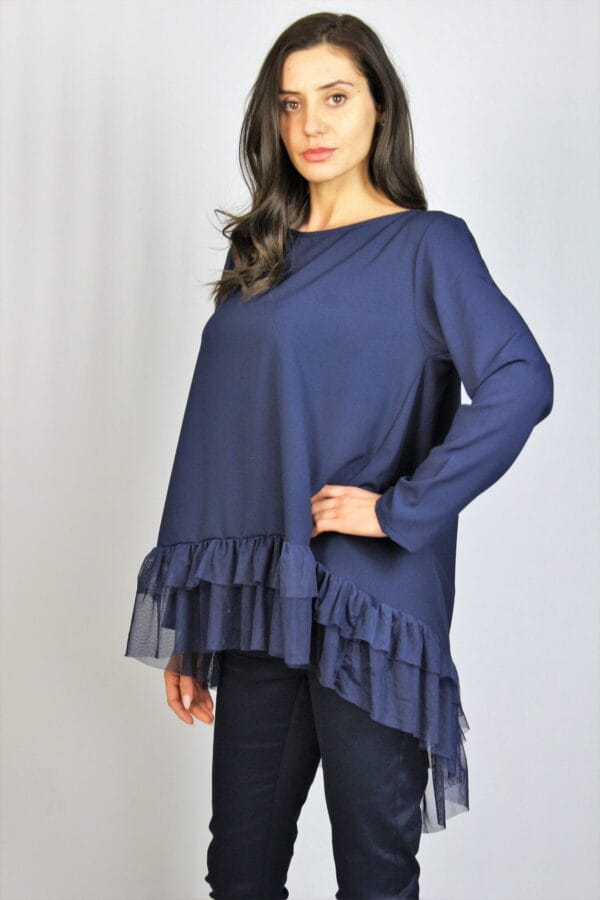 Туника с къдри от тюл тъмносиня - Image 6