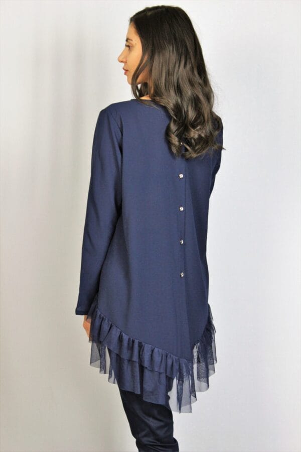 Туника с къдри от тюл тъмносиня - Image 7