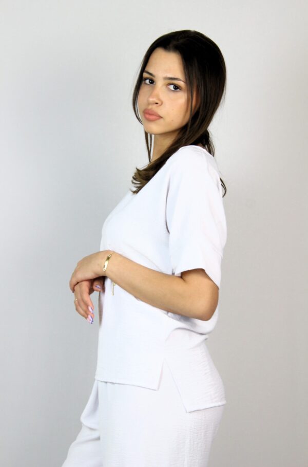 Блуза с паднал ръкав бяла - Image 8