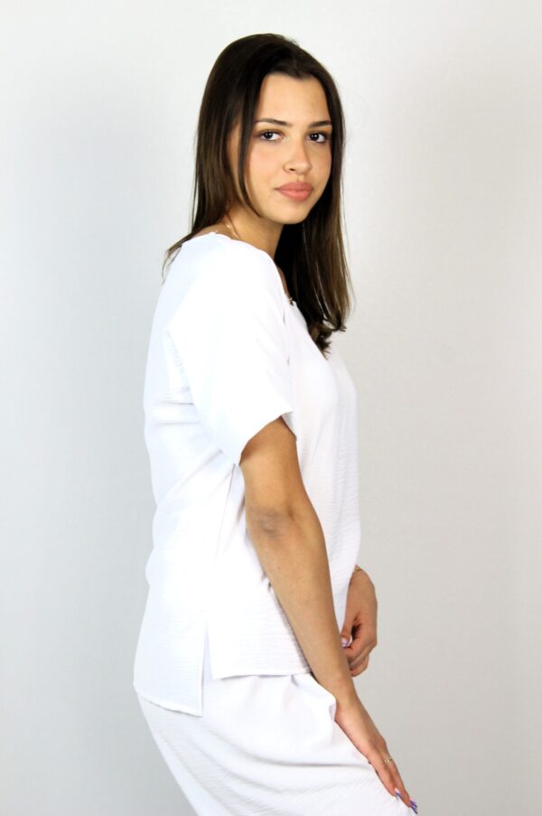 Блуза с паднал ръкав бяла - Image 5