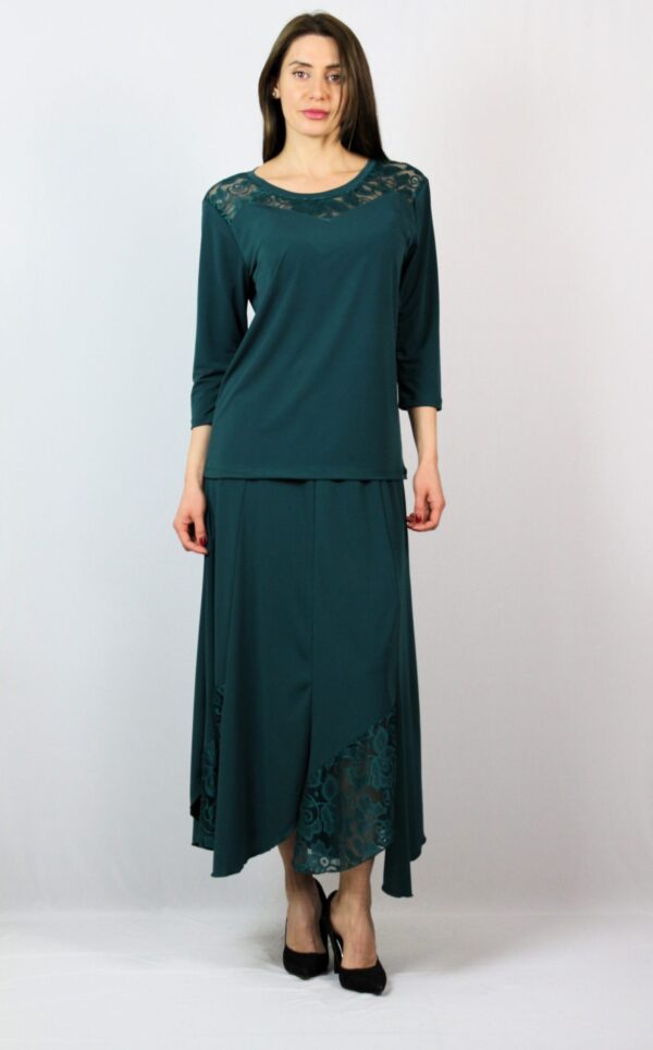 Блуза с платка дантела маслено зелена - Image 3