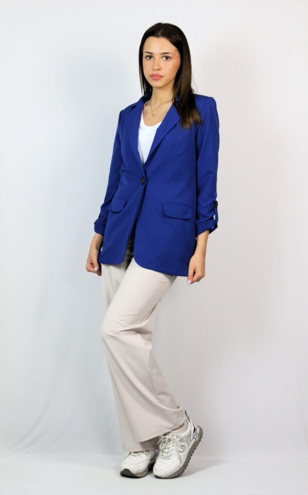 Блейзер с навити ръкави син - Image 6