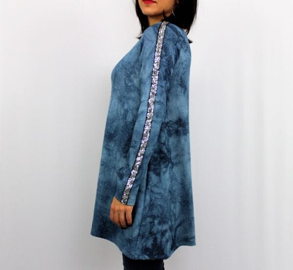 Туника - Рокля с кант паети синя - Image 3