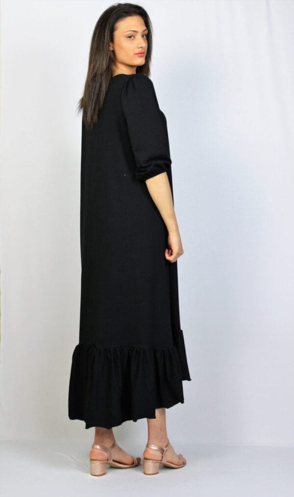 Рокля памук с къдра черна - Image 3