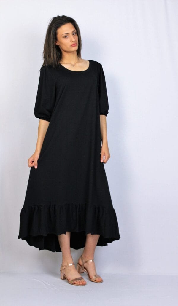 Рокля памук с къдра черна - Image 9