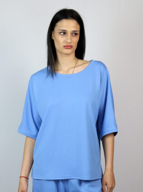 Блуза с паднал ръкав синя - Image 7