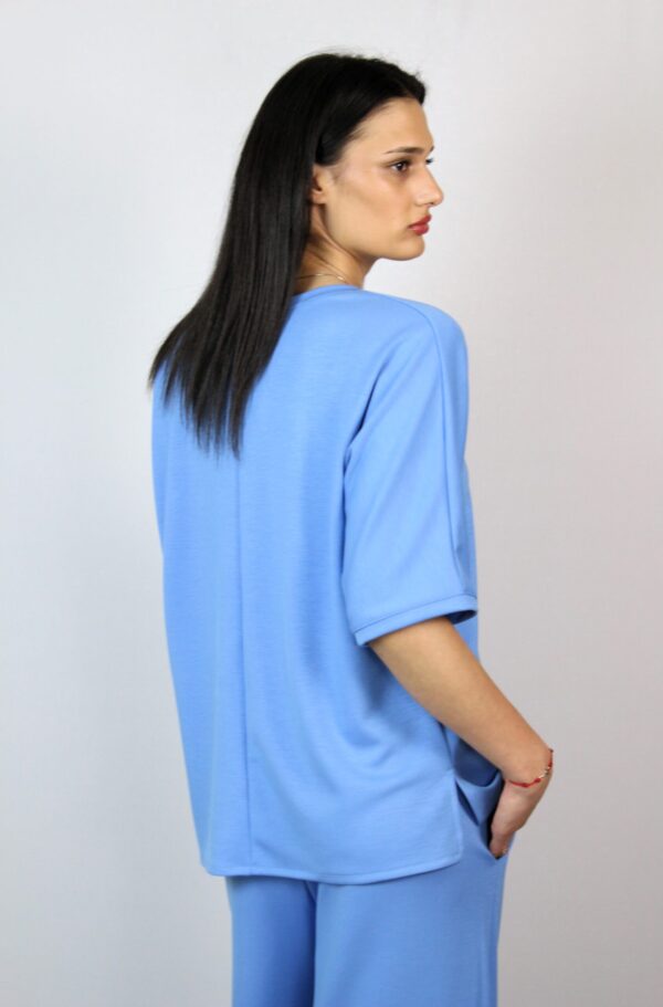 Блуза с паднал ръкав синя - Image 5