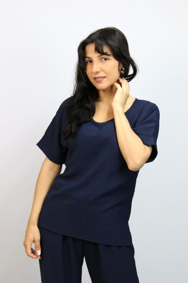 img_0437 Блуза с паднал ръкав тъмносиня - Image 1