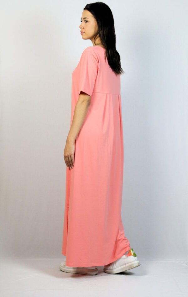 Дълга памучна рокля сьомга с цепки - Image 6