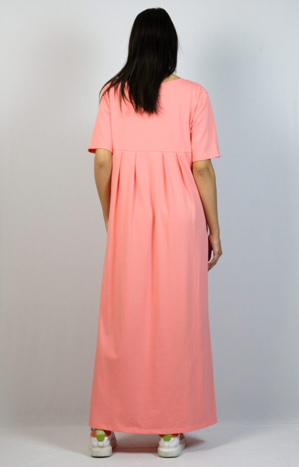 Дълга памучна рокля сьомга с цепки - Image 7