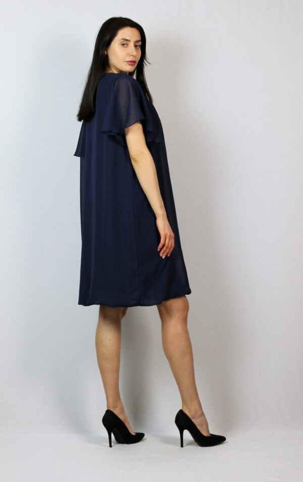 Рокля балон шифон тъмносиня - Image 3