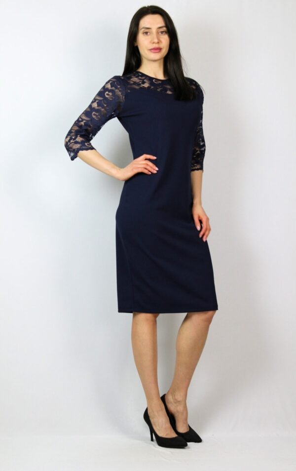 Рокля комбинирана с дантела тъмносиня - Image 5