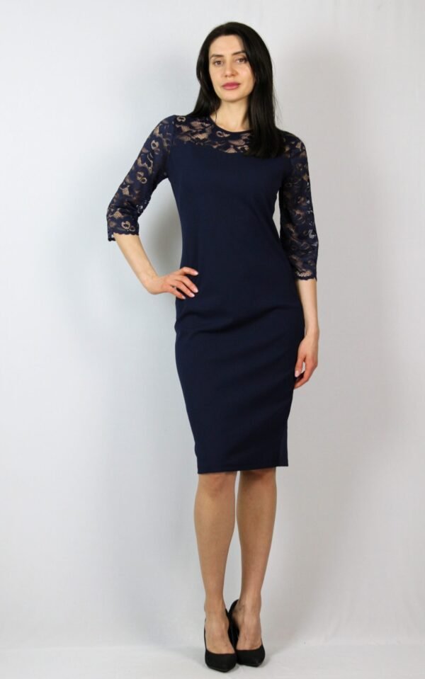 Рокля комбинирана с дантела тъмносиня - Image 7