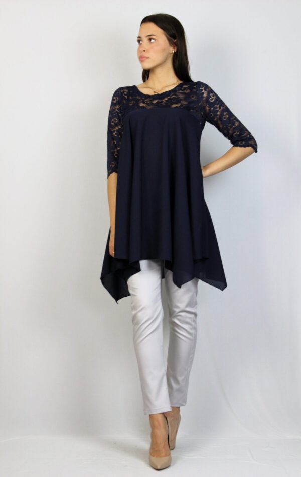 Асиметрична разкроена туника тъмносиня - Image 4