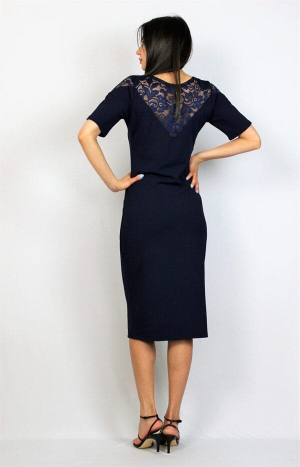 Права рокля тъмносиня с дантела - Image 7