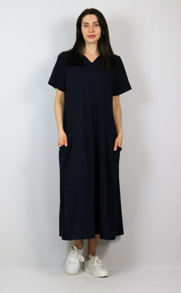 Свободна памучна рокля с плохи тъмносиня - Image 8