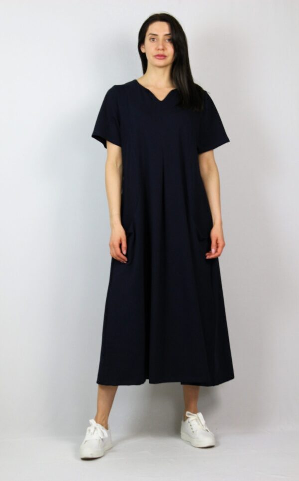 Свободна памучна рокля с плохи тъмносиня - Image 7