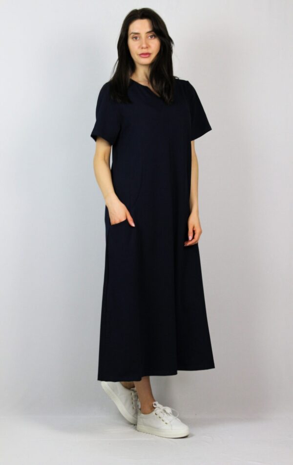 Свободна памучна рокля с плохи тъмносиня - Image 4