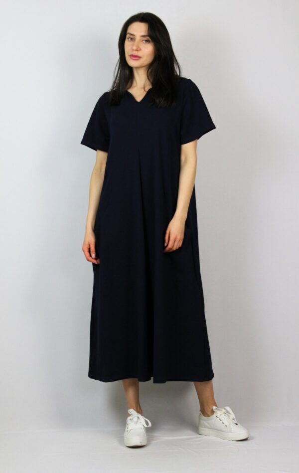 Свободна памучна рокля с плохи тъмносиня - Image 3