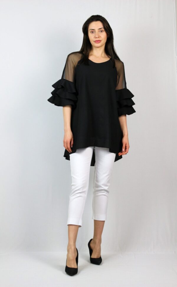 Туника с къдри на ръкавите черна - Image 3