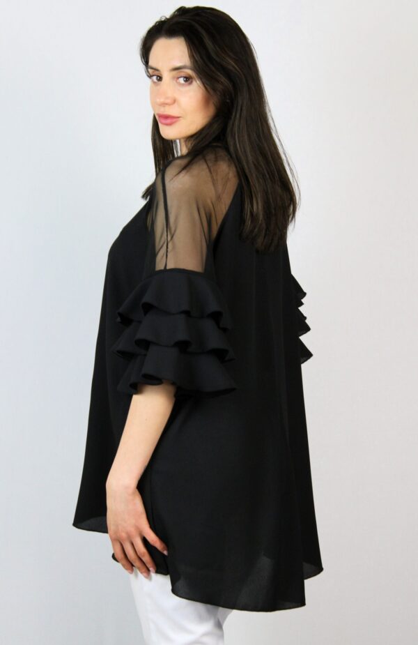 Туника с къдри на ръкавите черна - Image 6