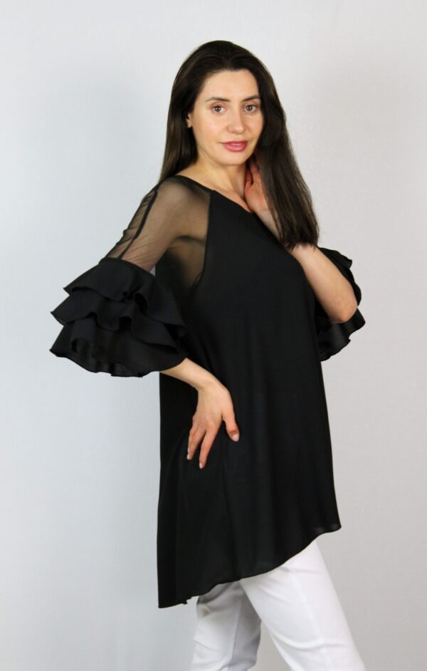 Туника с къдри на ръкавите черна - Image 10