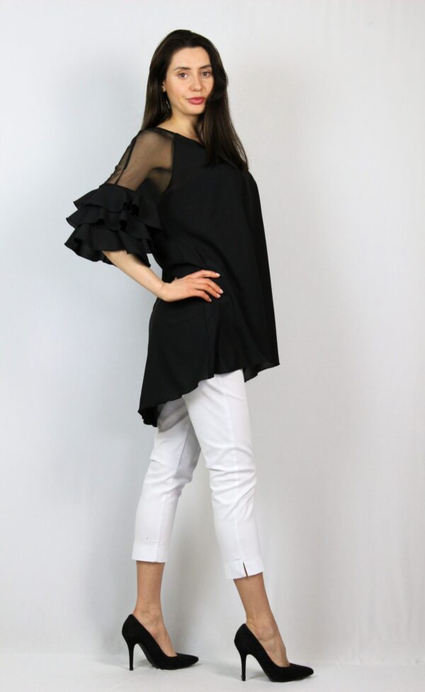 Туника с къдри на ръкавите черна - Image 5