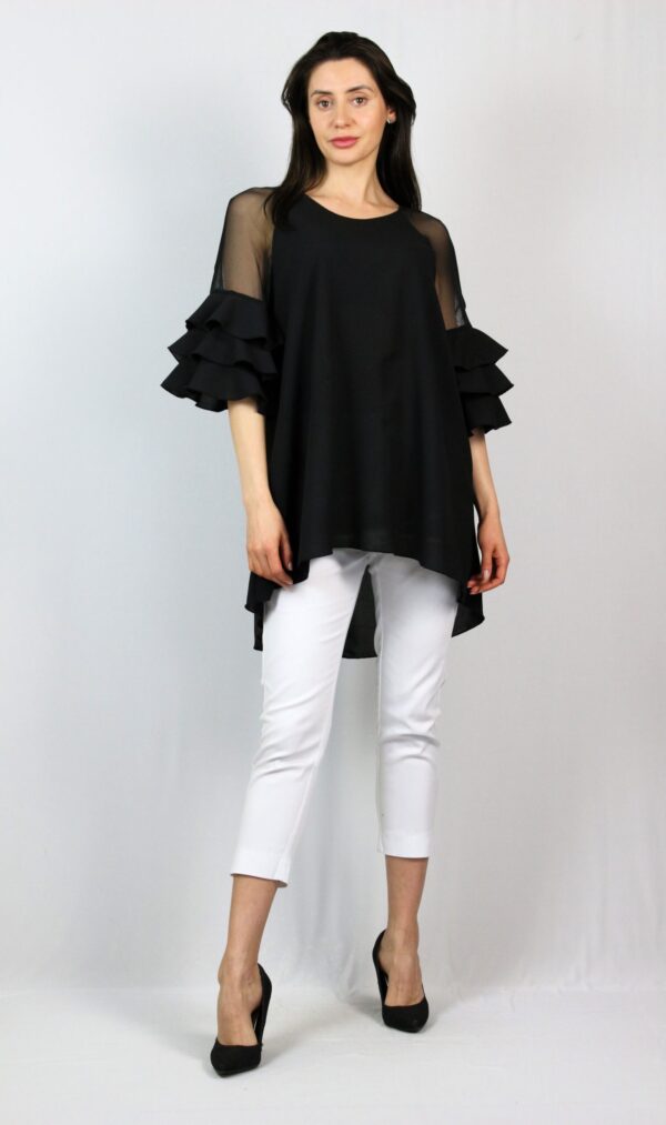 Туника с къдри на ръкавите черна - Image 9