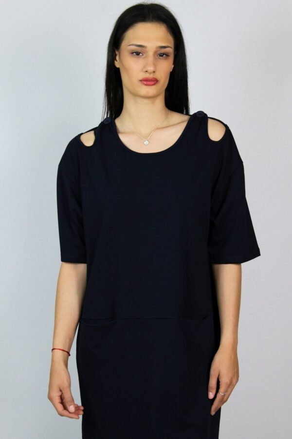 Памучна свободна рокля тъмносиня - Image 10