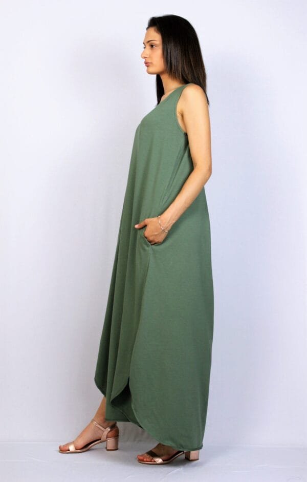 Дълга   рокля без ръкав каки - Image 6