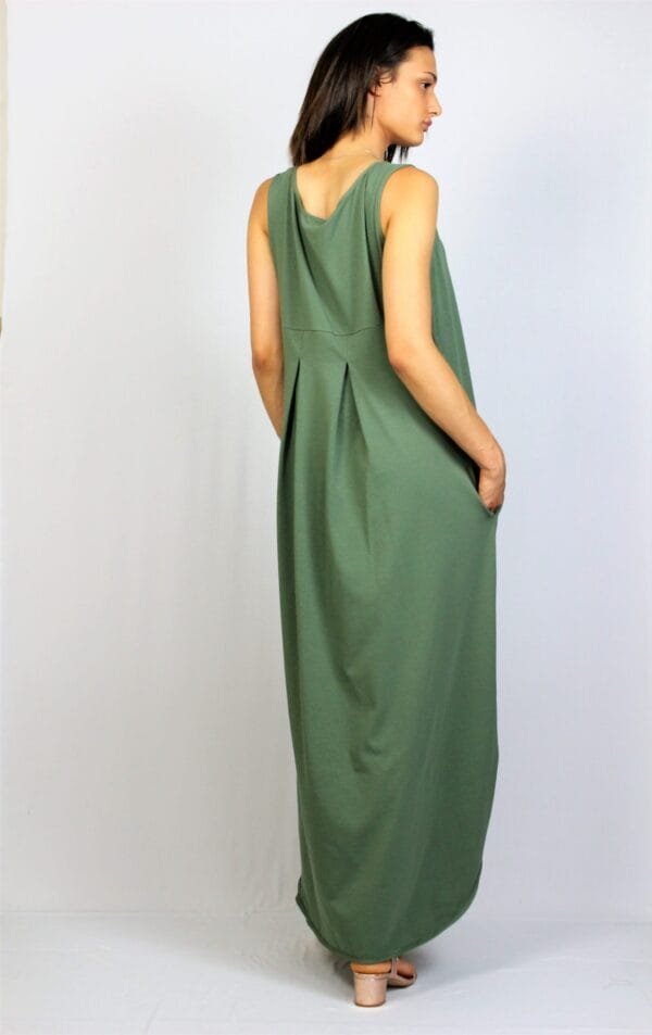 Дълга   рокля без ръкав каки - Image 7