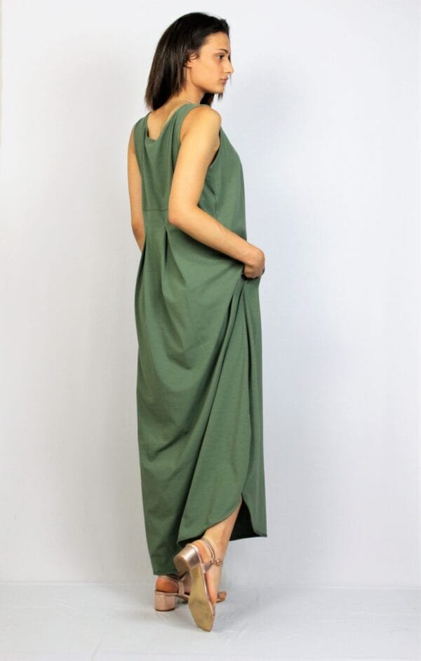 Дълга   рокля без ръкав каки - Image 9