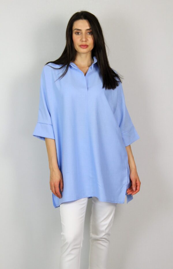 Дълга риза лен светлосиня - Image 4