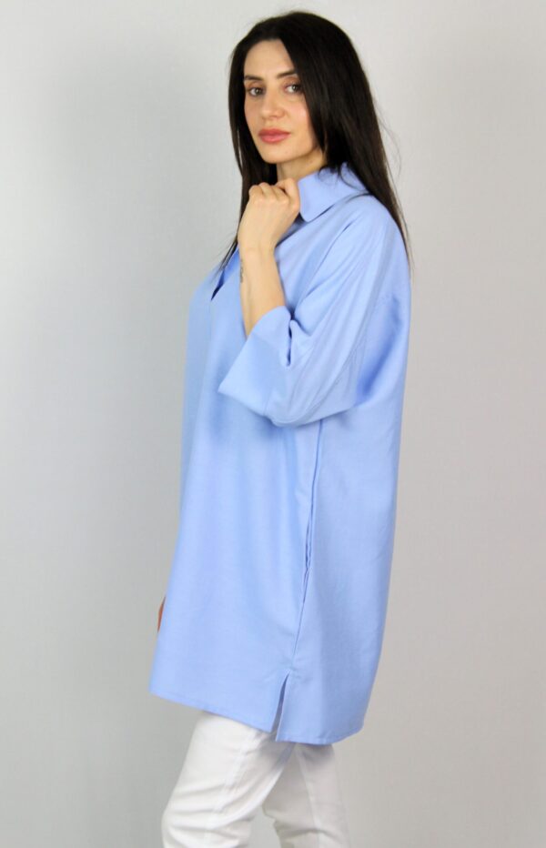 Дълга риза лен светлосиня - Image 5