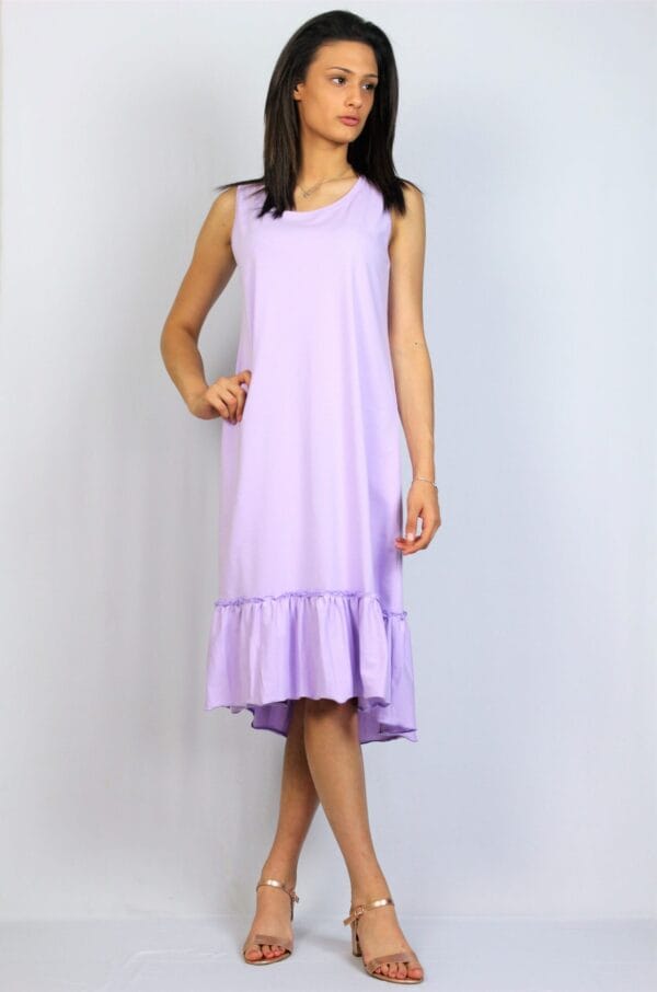 Асиметрична памучна рокля лилава - Image 8