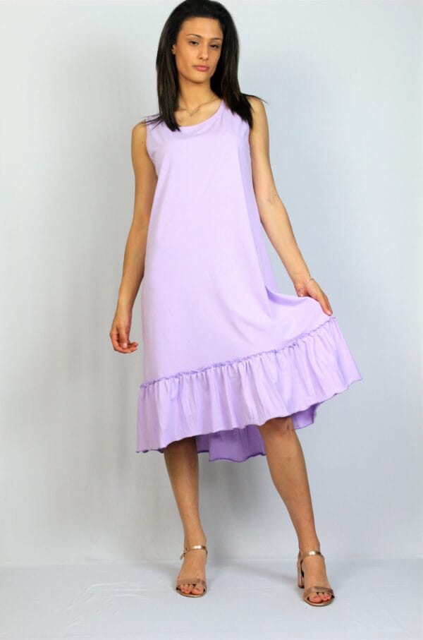 Асиметрична памучна рокля лилава - Image 6