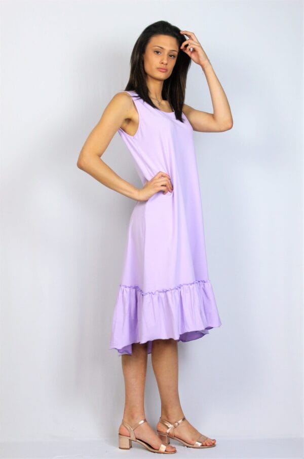 Асиметрична памучна рокля лилава - Image 4