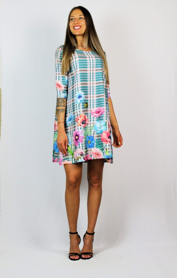 Свободна рокля с бордюр ментово зелено - Image 4