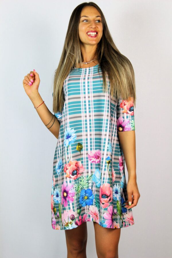 Свободна рокля с бордюр ментово зелено - Image 5