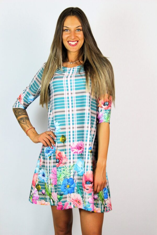 Свободна рокля с бордюр ментово зелено - Image 3