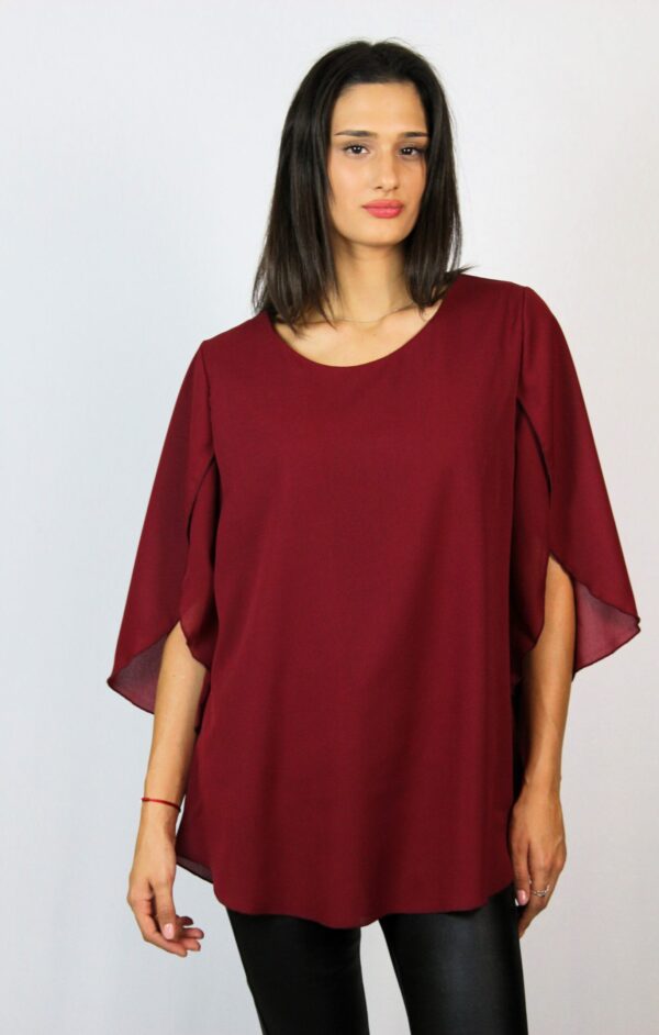 Туника шифон с асиметричен ръкав бордо - Image 3