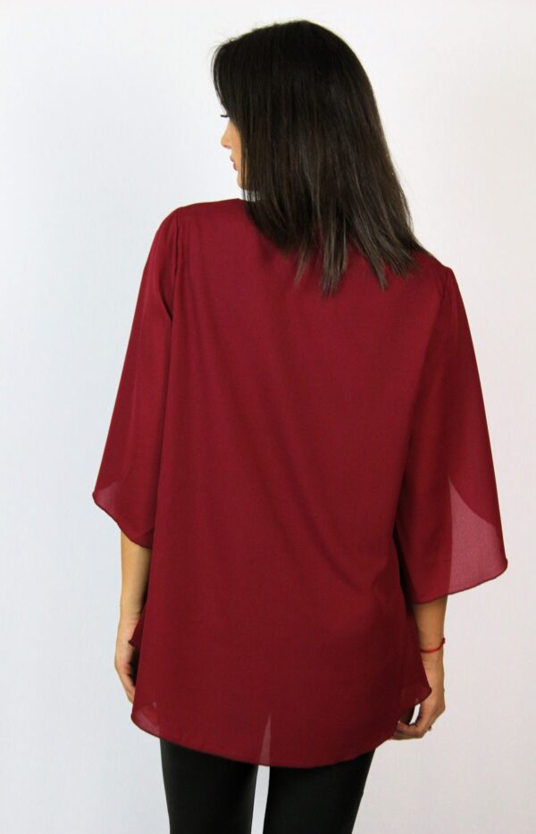 Туника шифон с асиметричен ръкав бордо - Image 4