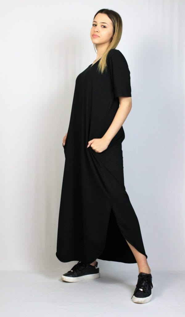 Дълга памучна рокля черна - Image 6